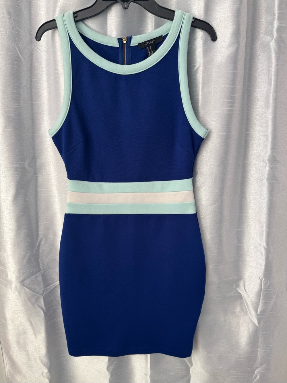 Forever 21 Blue Sleeveless Bodycon Mini Dress with Mint and White Stripes